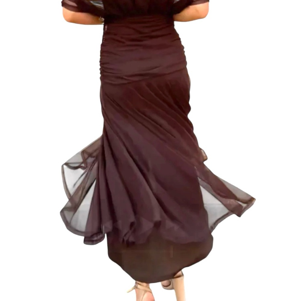 Elegant Brown Off-Shoulder Gown - Picture 4 of 8